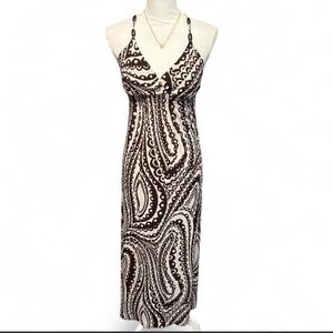 B Darlin Brown & White Paisley Empire Waist Maxi Dress